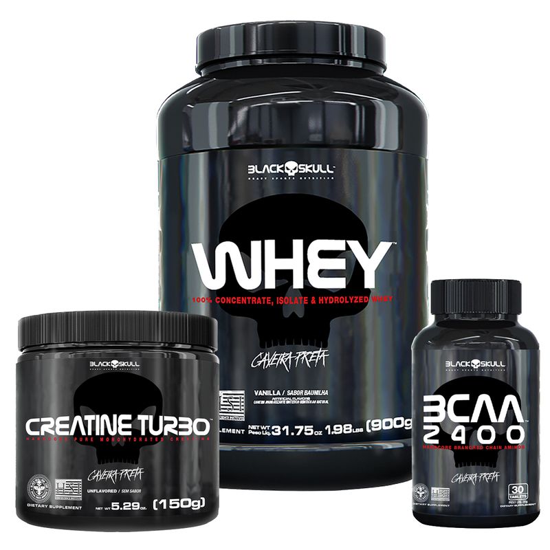 KIT-WHEY-PROTEIN---BCAA---CREATINA---WHEY-PROTEIN-900G--WHEY-ISOLADO-CONCENTRADO-E-HIDROLIZADO--SABOR-BAUNILHA---BCAA-2400---AMINOACIDOS---30-TABLETES---CREATINA-CREATINE-TURBO-150G---PROMOCAO---BLACKSKULL
