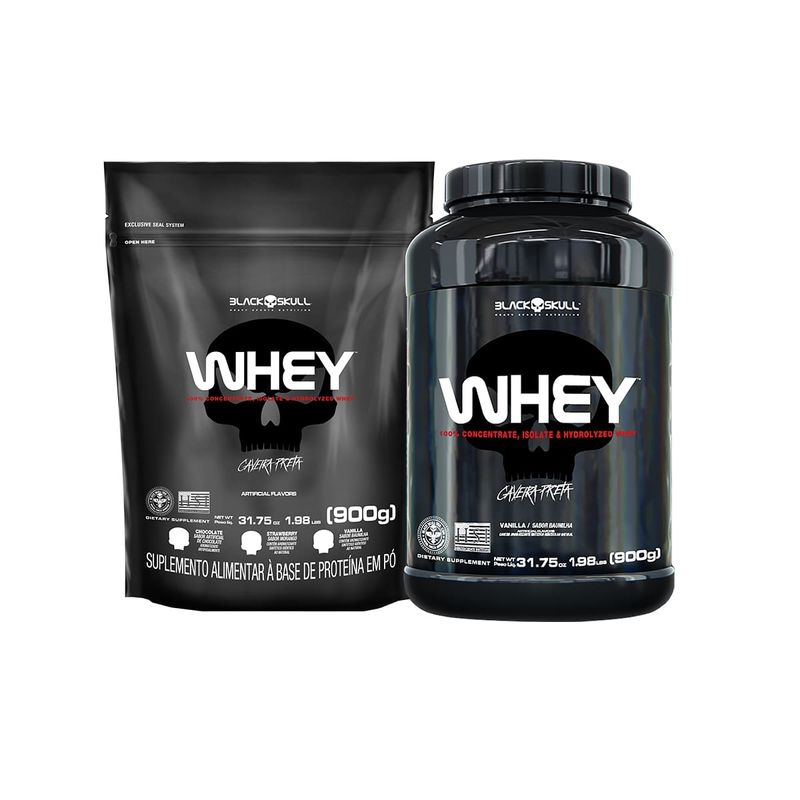 WHEY-PROTEIN---KIT-WHEY-2X---WHEY-POTE-900G-SABOR-BAUNILHA---REFIL-WHEY-900G-SABOR-MORANGO---PROMOCAO---BLACKSKULL