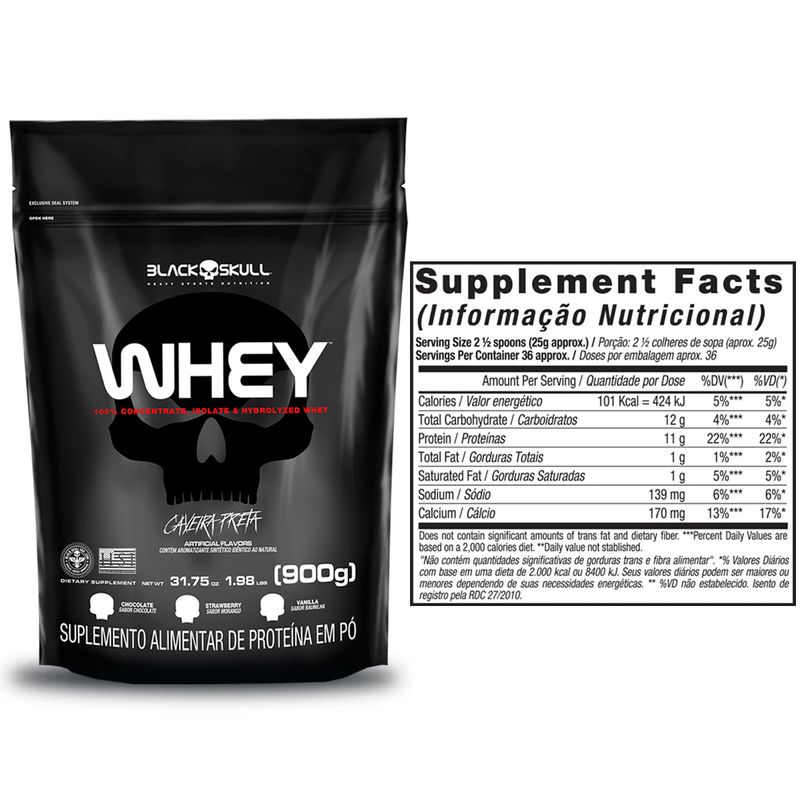 WHEY-PROTEIN---KIT-WHEY-2X---WHEY-POTE-900G-SABOR-BAUNILHA---REFIL-WHEY-900G-SABOR-MORANGO---PROMOCAO---BLACKSKULL-TABELA-NUTRICIONAL