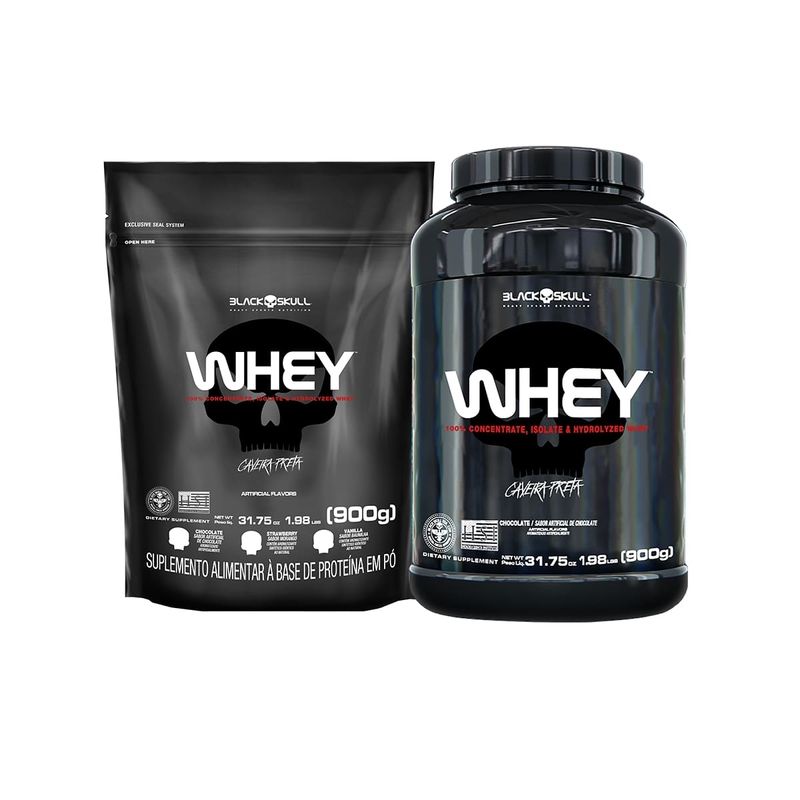WHEY-PROTEIN---KIT-WHEY-2X---WHEY-POTE-900G-SABOR-CHOCOLATE---REFIL-WHEY-900G-SABOR-CHOCOLATE---PROMOCAO---BLACKSKULL