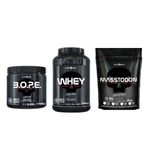 KIT HIPERCALÓRICO + WHEY PROTEIN + PRÉ-TREINO - HIPERCALÓRICO REFIL MASSTODON 3KG SABOR BAUNILHA + WHEY PROTEIN 900G (WHEY ISOLADO, CONCENTRADO E HIDROLIZADO) SABOR BAUNILHA + PRÉ-TREINO B.O.P.E. 150G SABOR LIMÃO - BLACKSKULL