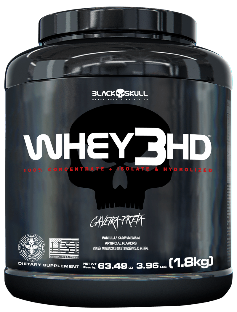 Whey 3HD sabor Baunilha, 1,8kg. Imagem retirada do site da Black Skull.