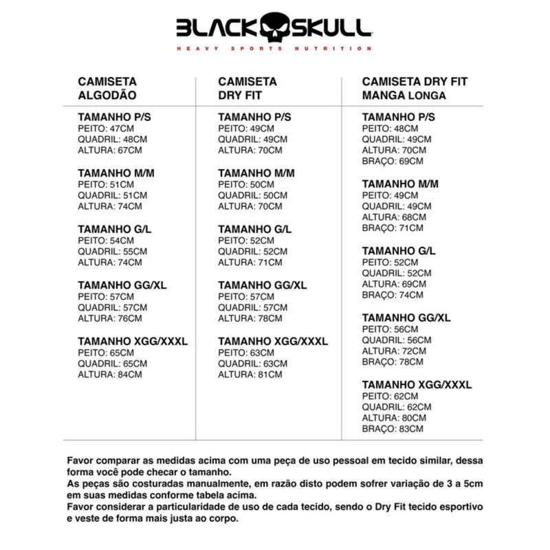 CAMISETA-BLACK-SKULL-DRY-FIT---TAMANHO-P---COR-PRETA---BLACKSKULL---MEDIDAS-CAMISETAS
