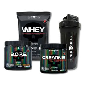 KIT PRÉ-TREINO + WHEY + CREATINA + COQUETELEIRA