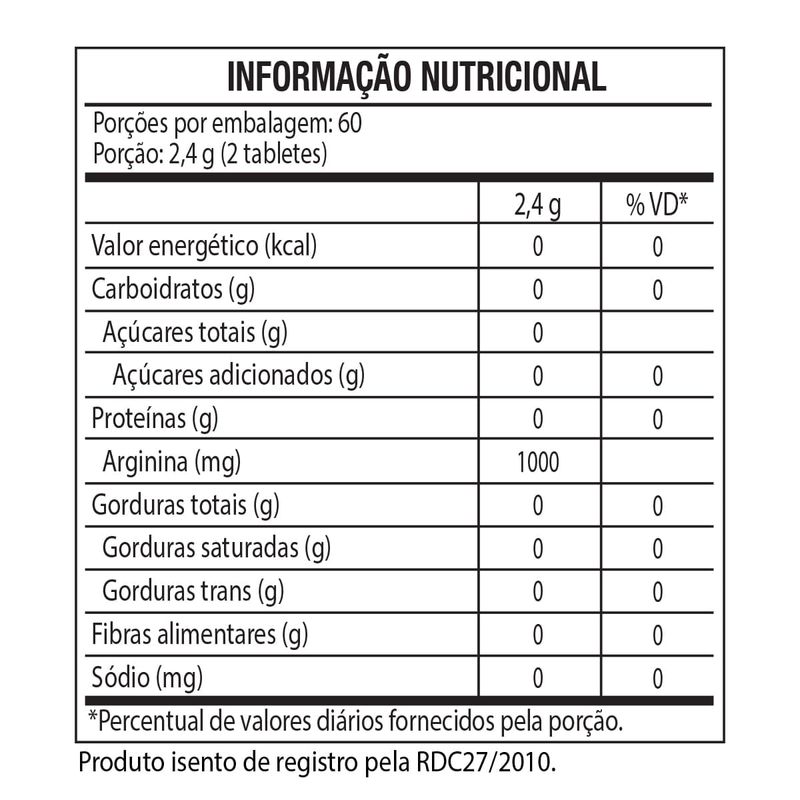 AMINOACIDO--ARGININA---L-ARGININE---120-TABLETES---BLACKSKULL---TABELA-NUTRICIONAL