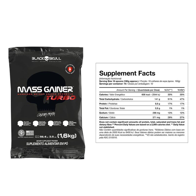 HIPERCALORICO---KIT-2X-MASS-GAINER-TURBO---16KG-SABOR-MORANGO-E-SABOR-BAUBILHA---PROMOCAO---BLACKSKULL---TABELA-NUTRICIONAL