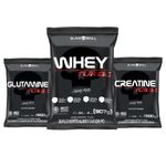 KIT WHEY PROTEIN + GLUTAMINA + CREATINA - REFIL WHEY TURBO 907G SABOR MORANGO + GLUTAMINA REFIL GLUTAMINE TURBO 500G + CREATINA REFIL CREATINE TURBO 500G - PROMOÇÃO - BLACKSKULL