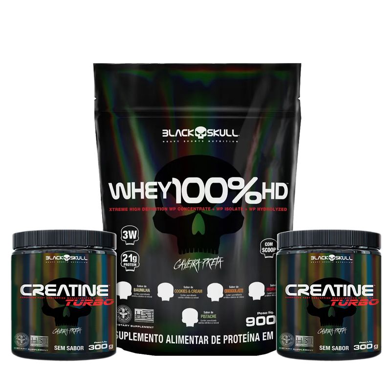 KIT-WHEY-PROTEIN---2X-CREATINAS---REFIL-WHEY-100--HD-900G-SABOR-MORANGO---2X-CREATINA-CREATINE-TURBO-300G---PROMOCAO---BLACKSKULL