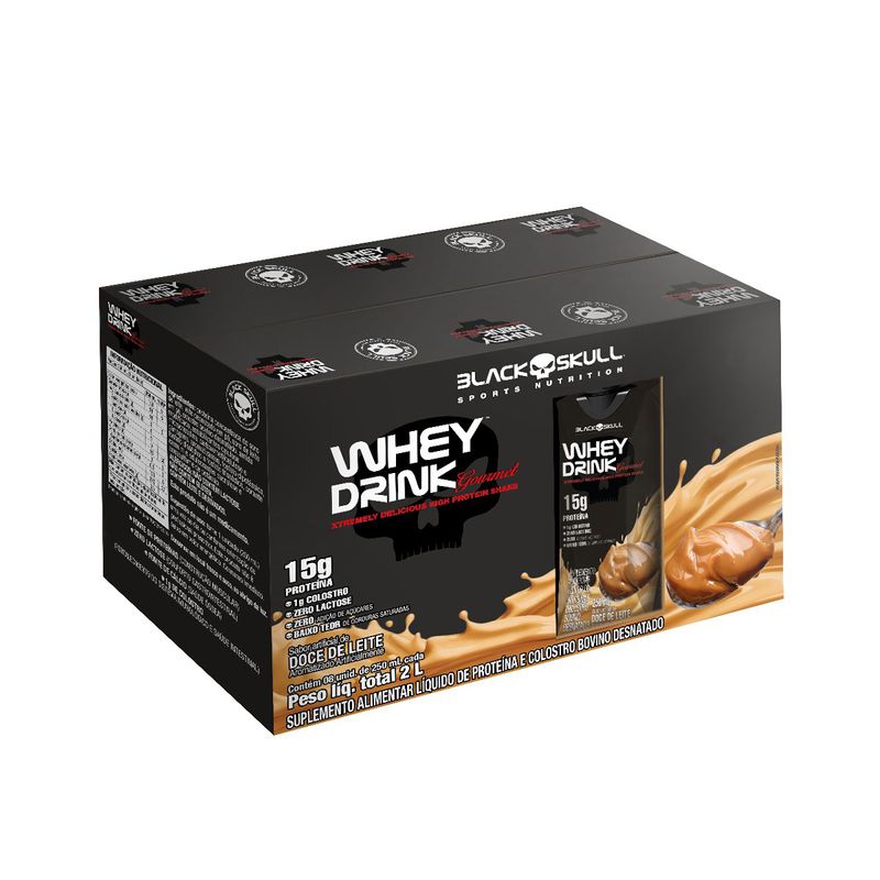 WHEY PROTEIN - WHEY DRINK GOURMET PACK 8 UNIDADES 250ML - SABOR DOCE DE LEITE - PRONTO PARA BEBER - BLACKSKULL