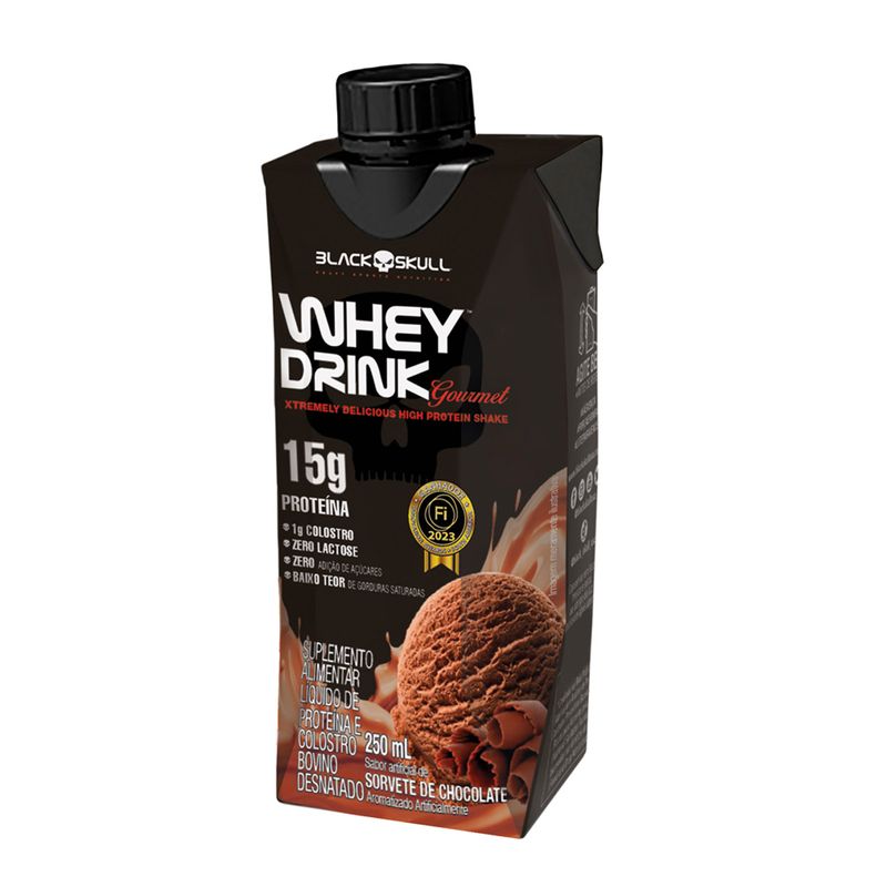 WHEY PROTEIN - WHEY DRINK GOURMET 250ML SABOR CHOCOLATE - 1 UNIDADE - PRONTO PARA BEBER - BLACKSKULL