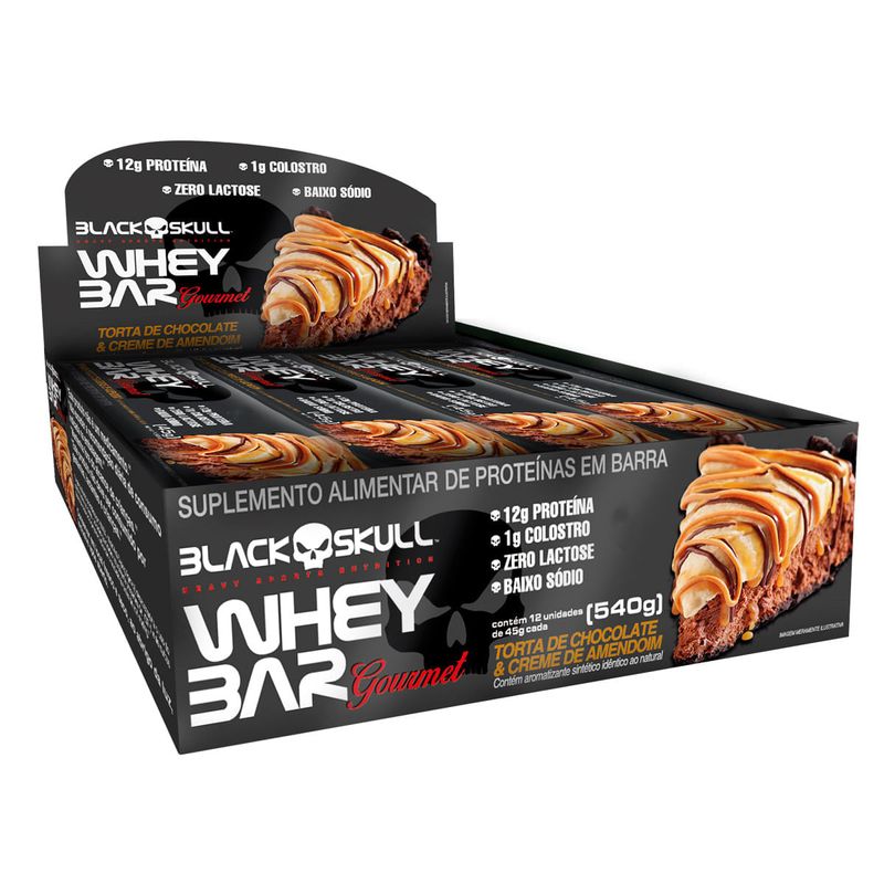 WHEY-BAR---BARRA-DE-PROTEINA---WHEY-BAR-GOURMET-C--COLOSTRO-45G---12-UNIDADES-SABOR-TORTA-DE-CHOCOLATE---CREME-DE-AMENDOIM---BLACKSKULL