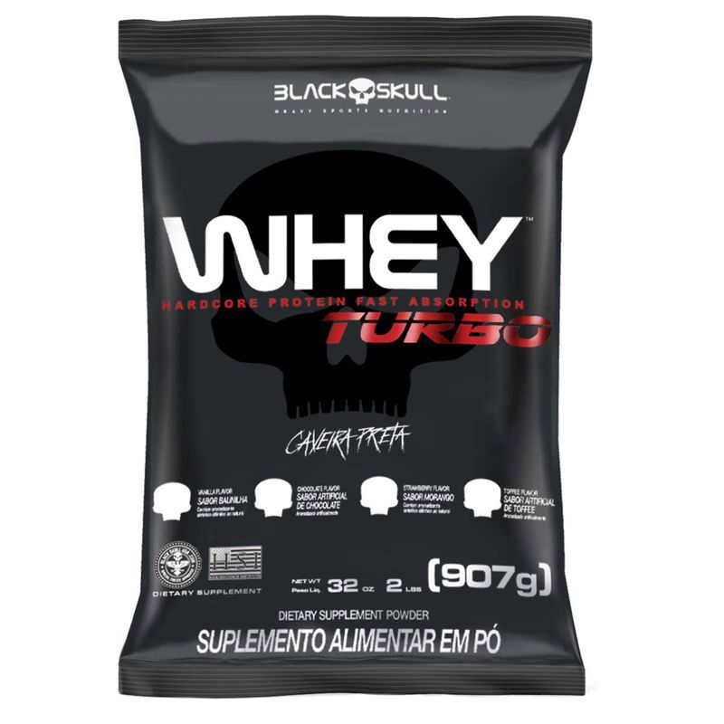 WHEY PROTEIN - REFIL WHEY TURBO 907G SABOR MORANGO - BLACKSKULL
