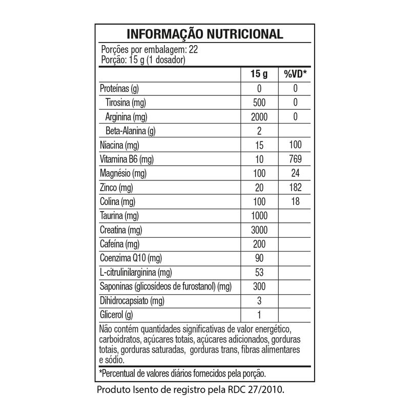 PRÉ-TREINO BABA YAGA 330G SABOR RASPBERRY VODKA - BLACKSKULL - TABELA NUTRICIONAL