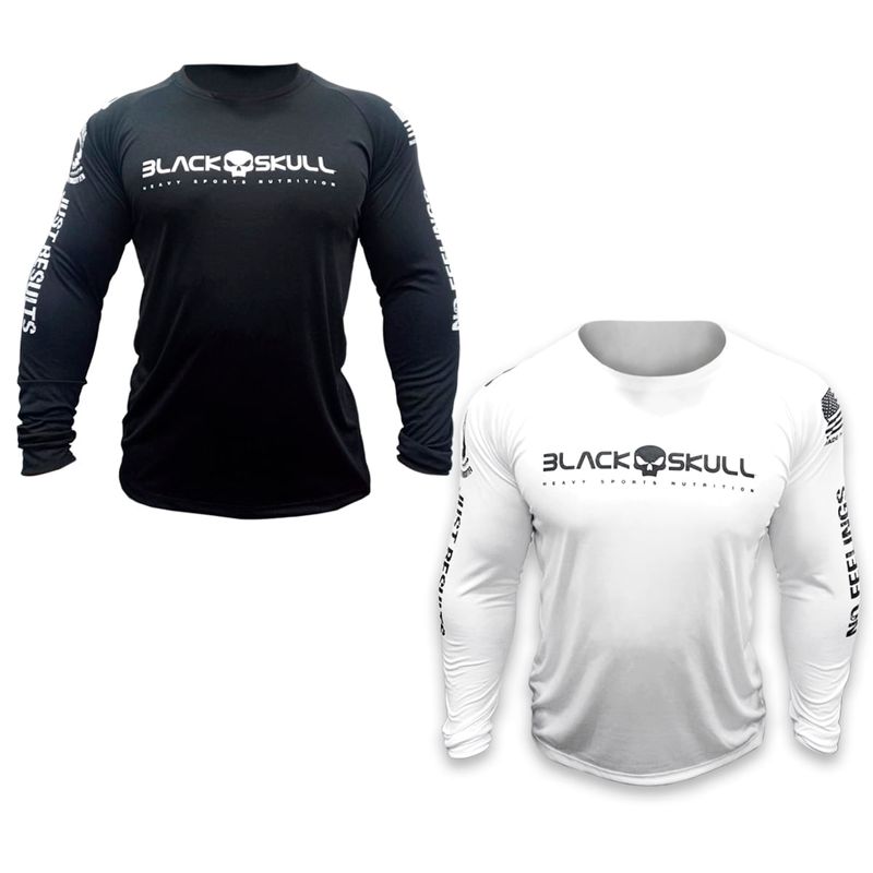 KIT CAMISETAS BLACK SKULL - CAMISETA MANGA LONGA (COR PRETA) + CAMISETA MANGA LONGA (COR BRANCA) - 2 UNIDADES - TAMANHO P - PROMOÇÃO - BLACKSKULL