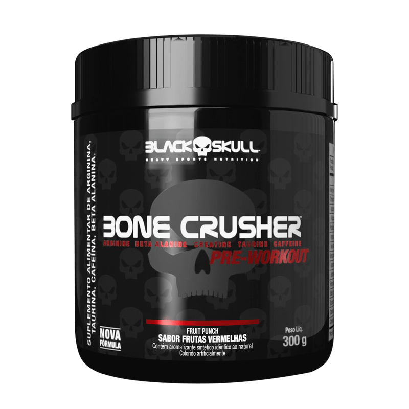 Pré-Treino Bone Crusher (Nova Fórmula) Frutas Vermelhas 300g Black Skull USA