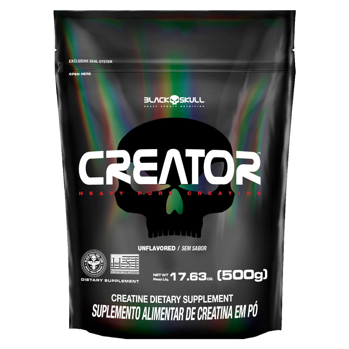 Embalagem do Creator - Creatina Monohidratada - Refil 500g - Black Skull