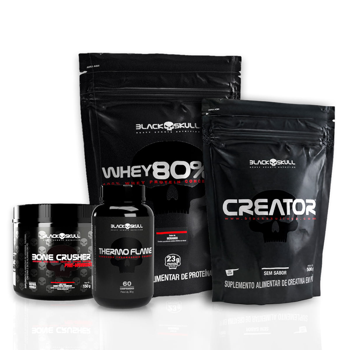 Kit Whey Creatina Pré-Treino e Termogênico | BLACK SKULL™