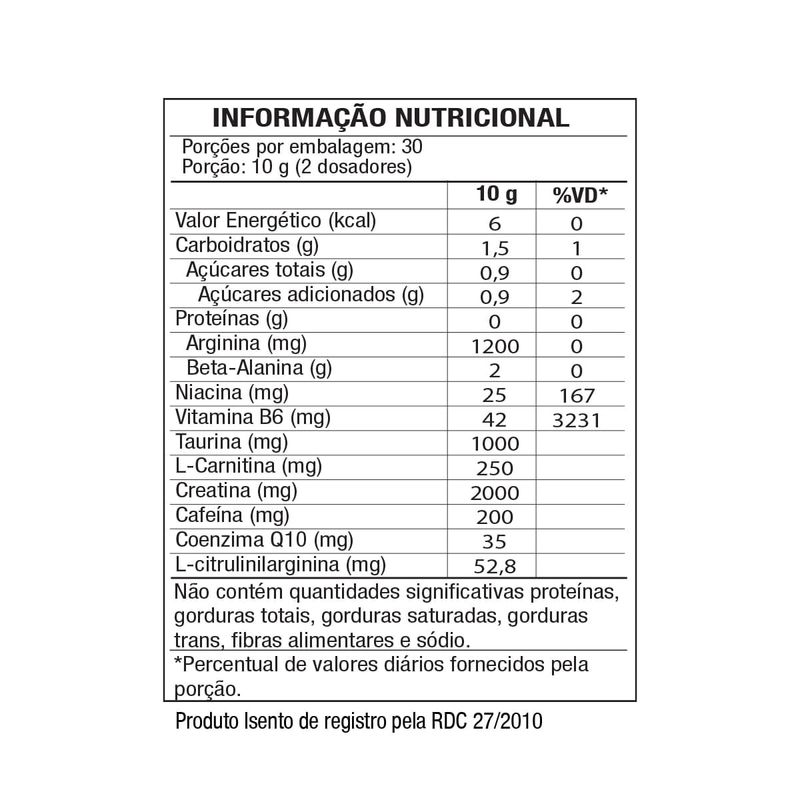 PRÉ-TREINO - PRÉ-TREINO LEGACY 300G SABOR TROPICAL MANGO - BLACKSKULL - TABELA NUTRICIONAL