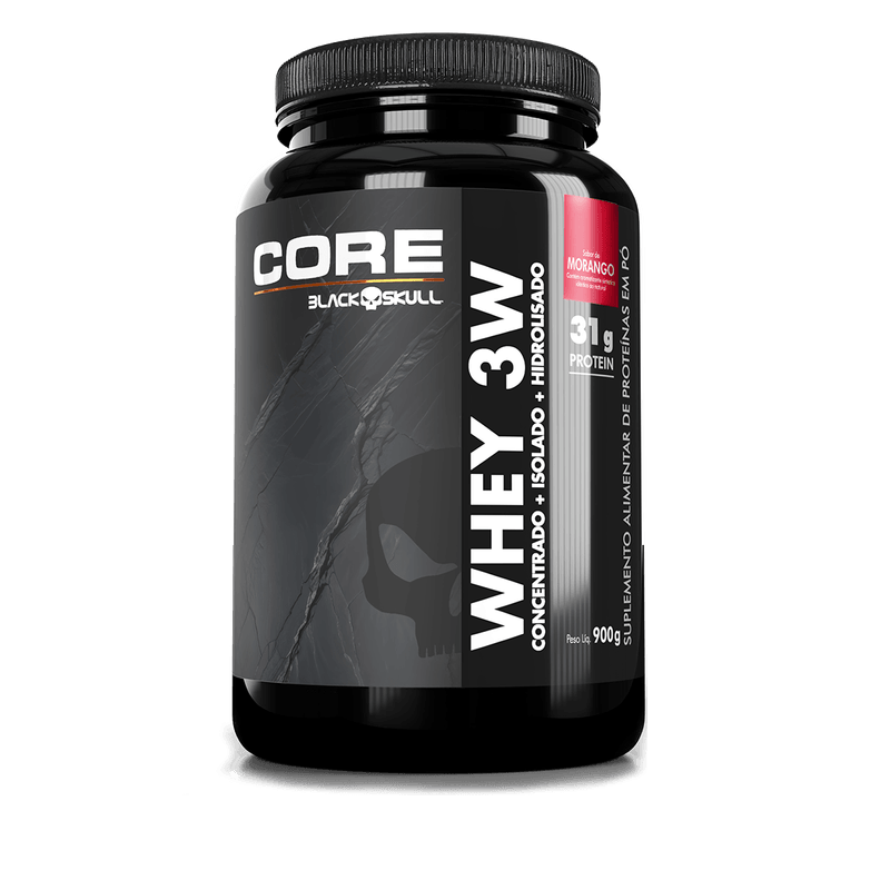 Whey 3W Core Morango (WPC, WPI E WPH) 900g Black Skulll USA