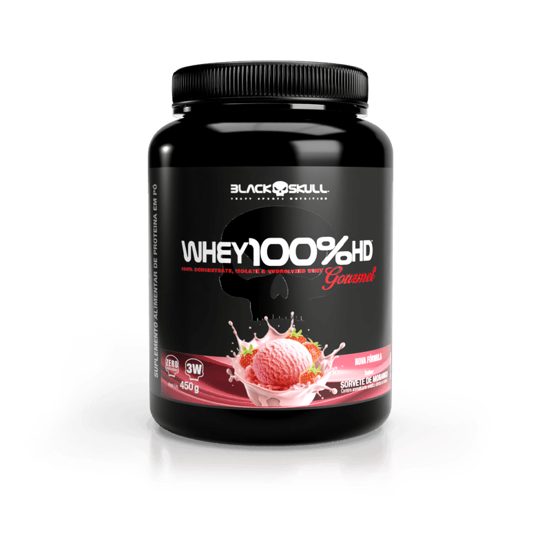 Whey 100% Hd Gourmet Pote 450g Sorvete de Morango Black Skull USA